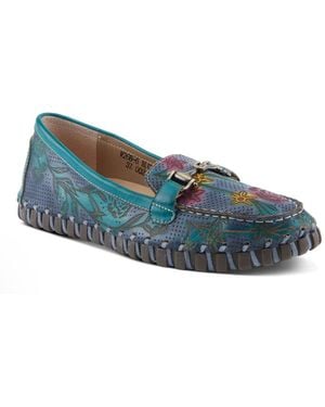 L'ARTISTE Delavigne Handpainted Floral Loafers - Blue