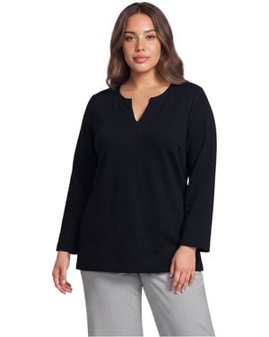 Lands' End Plus Size Long Sleeve Polished Essentials Notch Neck Tunic Top - Black