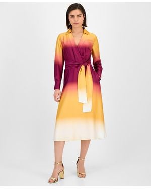 Tahari Ombre Faux-wrap Dress - Orange