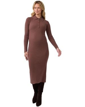 Ingrid & Isabel Ingrid + Isabel Maternity Nursing Ribbed Long-sleeve Midi Dress - Red