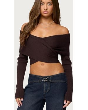 Edikted Paulina Off Shoulder Wrap Sweater - Black