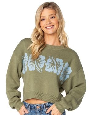 Roxy Hibiscus Harmony Long-sleeve Crop Floral Sweater - Green