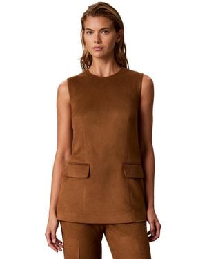 Calvin Klein Faux-suede Back-zip Pocket Sleeveless Blouse - Brown
