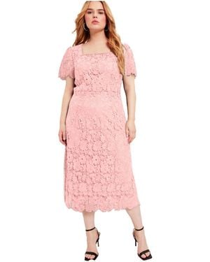 June + Vie June + Vie Plus Size Square-neck Lace Dress - Pink