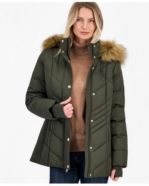 Michael Kors Michael Faux-fur-trim Hooded Puffer Coat - Green