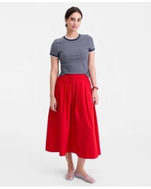On 34th Pull-on Poplin Midi Skirt - Red