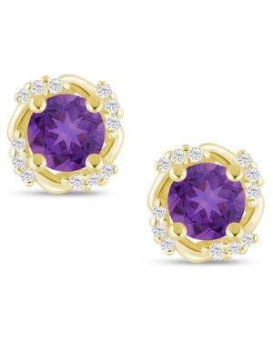 Macy's Gemstone And Diamond Framed 1/3" Stud Earrings - Purple