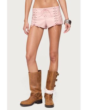 Edikted Elisha Lace Up Faux Leather Shorts - Pink