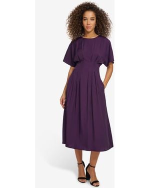 Kensie Dolman-sleeve Cinched-waist Midi Dress - Purple