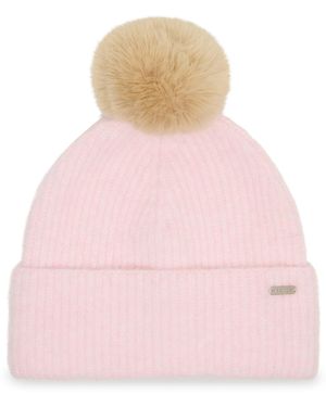 Steve Madden Caught Brushed Fine Rib Knit Beanie - Pink