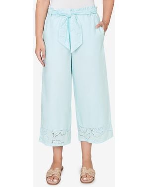 Ruby Rd. Plus Size Poplin Eyelet Trim Pull On Capri Pants - Blue