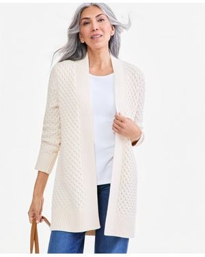 Style & Co. Open Front Stitch Cardigan Sweater - White