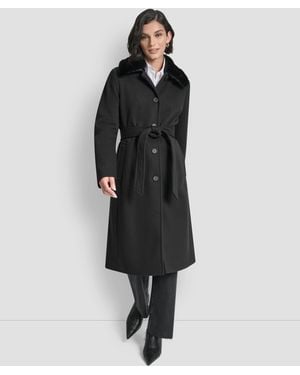 DKNY Single-breasted Pillow Collar Coat - Black