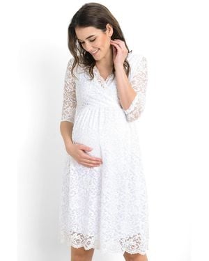 Hello Miss Maternity Floral Lace Wrap Nursing Dress - White