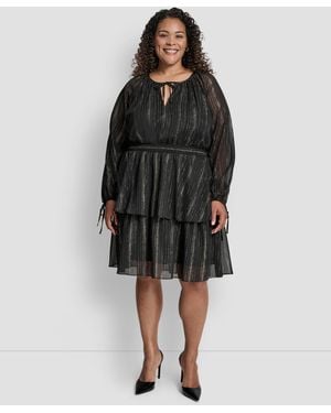 DKNY Plus Size Long Sleeve Jewel Neck Dress - Black