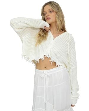 Belle & Bloom Another Love Fringe Knit Zip Cardigan - White