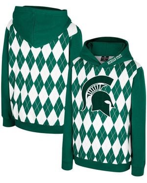 Colosseum Athletics Big Boys And Girls Michigan State Spartans Argyle The Dealio Pullover Hoodie - Green