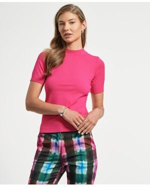 Isaac Mizrahi New York Mock Neck Short Sleeve Sweater - Red