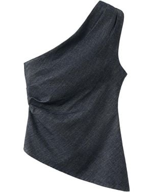 Mango Asymmetrical Neckline Cotton Top - Blue