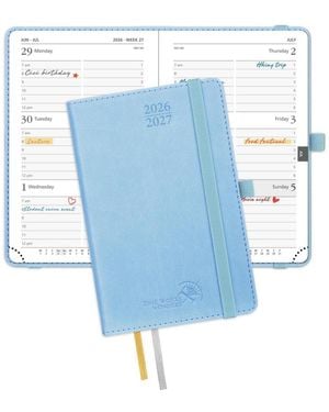 Gnuadz Pocket Planner 2026-2027 Academic Weekly Hourly Leather Cover - Blue