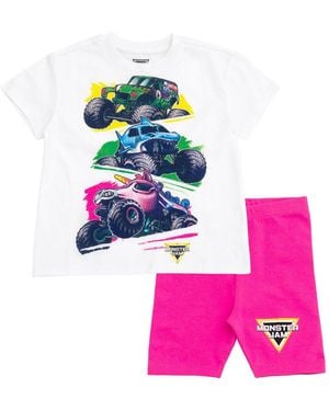 MONSTER JAM Toddler Girls Drop Shoulder T-shirt And Bike Shorts Outfit Set - Pink