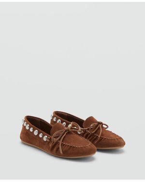 Mango Studded Suede Moccasins - Brown