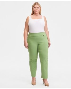 INC International Concepts Plus Size Mid-rise Pull-on Straight-leg Pants - Green