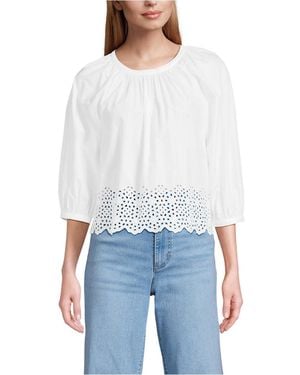 Lands' End Gathered Eyelet Top - White