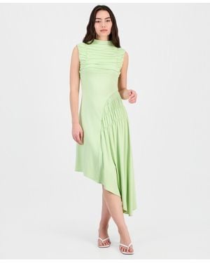 BarIII Ruched Asymmetric Midi Dress - Green