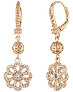 Marchesa Crystal Filigree Beaded Double Drop Earrings - Metallic
