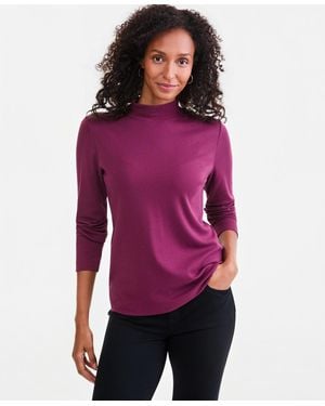 Style & Co. Cotton Mock-neck Long-sleeve Tee - Purple