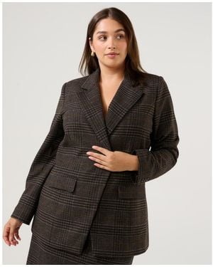 Estelle Noel Check One-button Blazer Jacket - Black