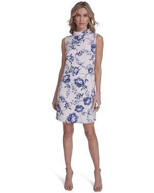 calvin klein white and blue dress Calvin Klein Women's Dress Midi Chiffon Dress with Pleated Skirt Chambray Multi 2 at Amazon Women's Clothing store