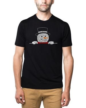 LA Pop Art Peeking Snowman Christmas Word Art T-shirt - Black