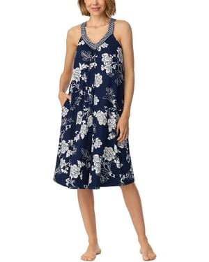 Ellen Tracy V-neck Sleeveless Side Seam Pockets Nightgown - Blue