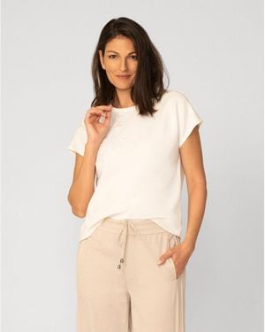 Cable & Gauge Flower Applique Tee - White