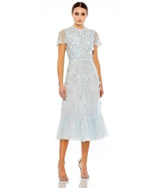 Mac Duggal Embellished High Neck Cap Sleeve A Line Dress - White