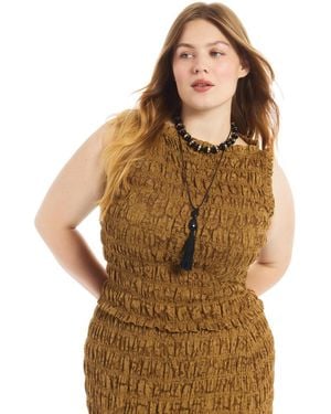 June + Vie Plus Size Smocked Lace Knit Top - Brown