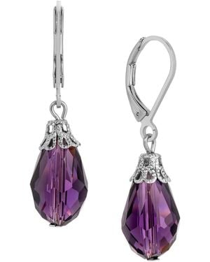 2028 Silver-tone Crystal Faceted Drop Earrings - Purple