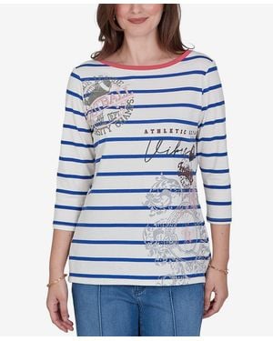 Ruby Rd. Petite Varsity Striped 3/4-sleeve Boat-neck Tee - Blue