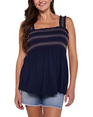 Motherhood Maternity Maternity Motherhood Smocked Embroidery Babydoll Tank - Blue