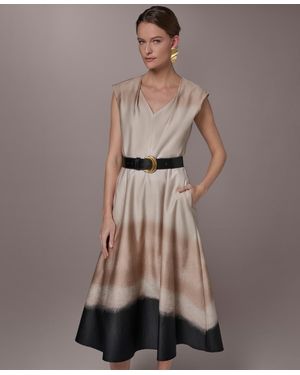 Donna Karan Printed V-neck Dress - Brown