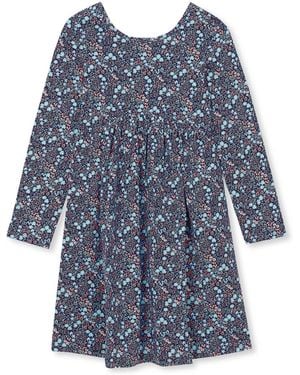 Lands' End Girls Long Sleeve Gathered Waist Jersey Dress - Blue