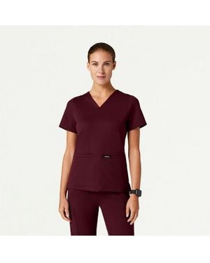 Jaanuu Cesi 2-pocket Slim Knit V-neck Scrub Top - Red