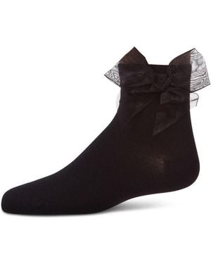 Memoi Big Girls Tulle-bow-trimmed Mercerized Cotton-rich Ankle Sock - Black