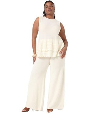June + Vie June + Vie June + Vie Ruffled-hem Peplum Tank Top - White