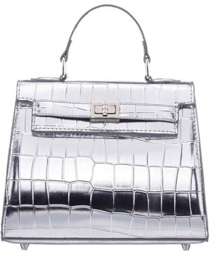 Nina Mini Croco Embossed Magnetic Snap Satchel Bag - White
