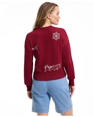 Lands' End Cotton Embellished Cardigan Sweater - Red