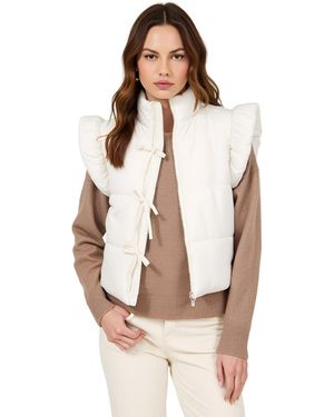 Modenaire Lea Ruffle Shoulder Tie-front Puffer Vest - White