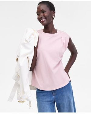 INC International Concepts Pleated-shoulder Cap-sleeve T-shirt - Pink